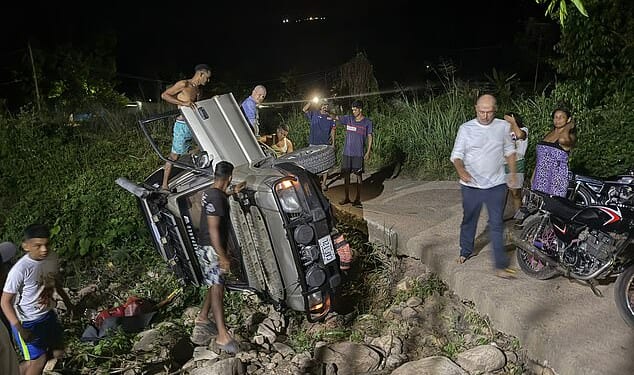 Levison Wood’s overturned SUV after hurtling 150ft through the jungle