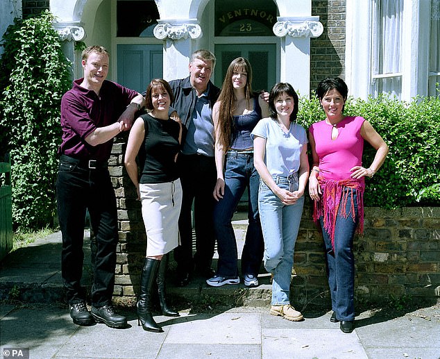 Charlie Slater was loved for his role as the devoted, protective patriarch of the predominantly female Slater family. Pictured left to right: Gary (Ricky Groves), Lynne (Elaine Lordan), Charlie (Derek Martin), Zoe (Michelle Ryan), Maureen (Kacey Ainsworth) and Kat (Jessie Wallace)