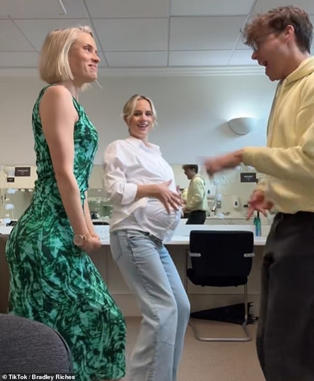 Emmerdale star Georgia Jay has revealed she secretly gave birth to her first child over the summer (pictured during her pregnancy on the set of the soap)