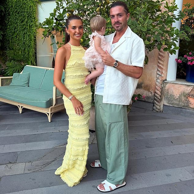 Grealish and his partner Sasha Attwood with their 14-month-old daughter Mia