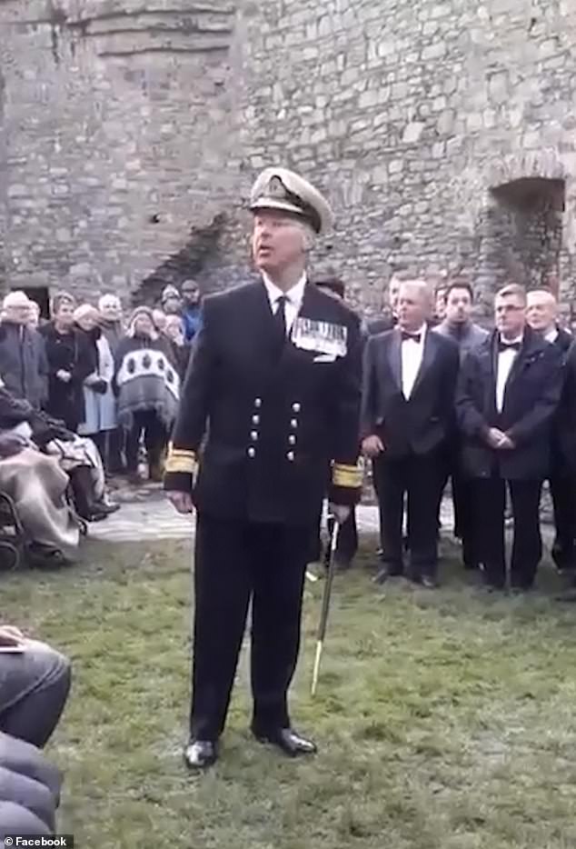 'Fake admiral' Jonathan Carley addressing unsuspecting crowds at an event marking the 140th anniversary of the Battle of Rorke¿s Drift at Harlech Castle in 2019