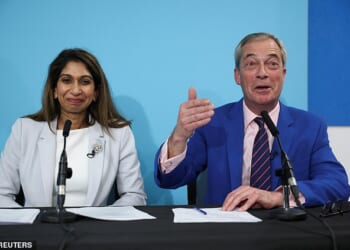 He lined up alongside Ms Braverman, 45, as she claimed the Tories had been taken over by centrist 'wets' who had left her with no choice but to defect after being sidelined by Kemi Badenoch