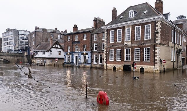 Flooding in York's riverside area after the River Ouse burst its banks on Sunday