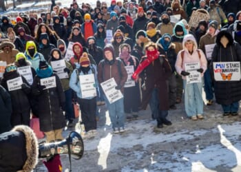 Students protest against ICE during a walkout at the University of Minnesota on Jan. 26, 2026, in Minneapolis, Minnesota.