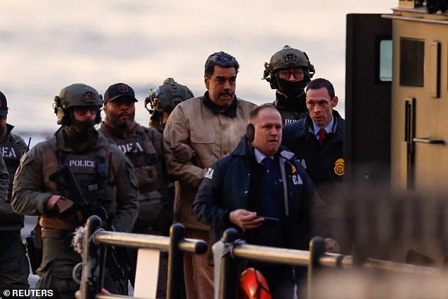 Venezuelan President Nicolás Maduro arrives at the Downtown Manhattan Heliport, as he headed towards the Daniel Patrick Manhattan United States Courthouse for an initial appearance