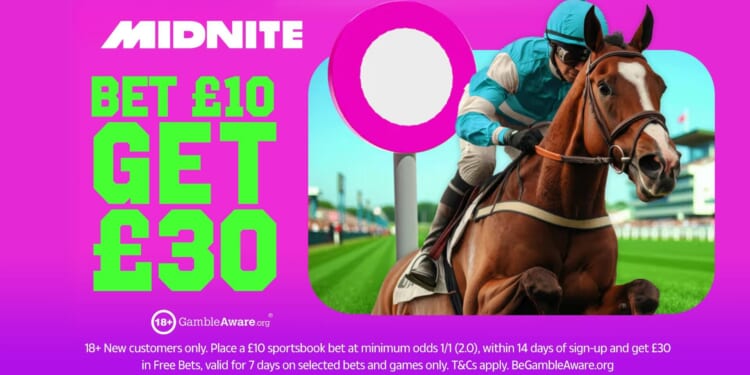 Get £30 in free bets for horse racing when you place a £10 bet with Midnite
