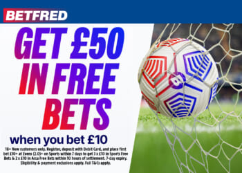 Get £50 in football free bets with Betfred, plus 33/1 Bet Builder tips