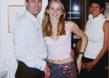 Andrew is pictured with his accuser Virginia Giuffre and Ghislaine Maxwell