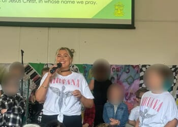 Pictured: Naomi Tekea Craig, 33, doing a performance with primary school children in 2024