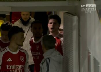 Declan Rice clashed with a member of Arsenal's coaching staff at half-time against Chelsea