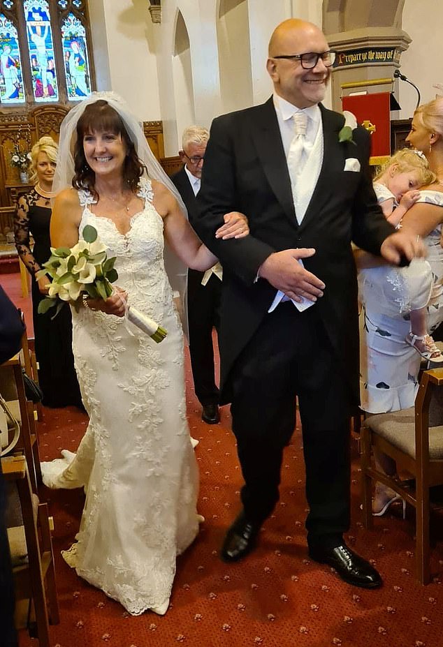 The couple on their wedding day three years ago. They had been together for 18 years