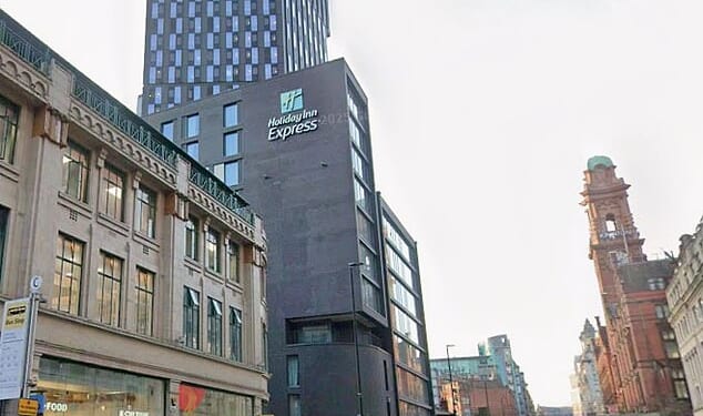 The men were turned away from the Holiday Inn Express on Manchester's Oxford Road (pictured)