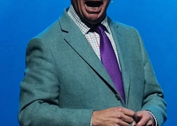 Nigel Farage attending a Reform UK rally in Llandudno, Wales, on November 24, 2025