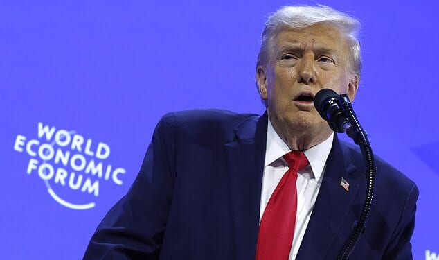 Donald Trump arrived in Davos with a demand to buy Greenland (pictured at the World Economic Forum on Wednesday)