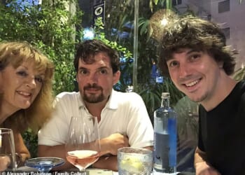 Oliver Robinson died in November 2023 at the age of 34 after becoming addicted to medical cannabis. Pictured L-R: Mother Susan, brother Alexander and Oliver