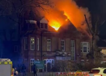 A huge blaze has broken out at a London nursery - with dozens of firefighters battling to bring the flames under control