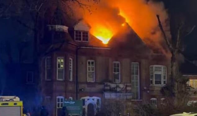 A huge blaze has broken out at a London nursery - with dozens of firefighters battling to bring the flames under control
