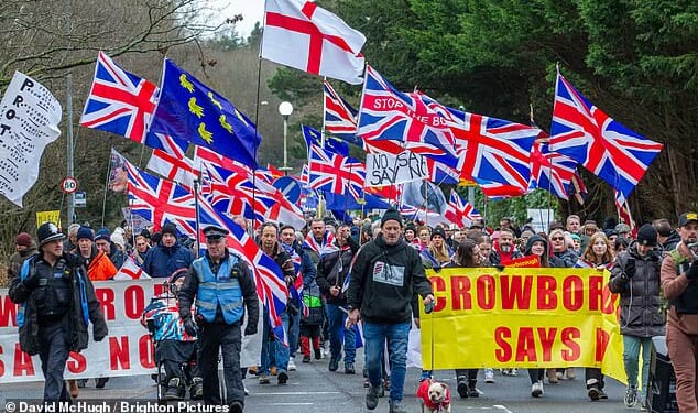 Hundreds march in Crowborough again in protest of Government plan to house 600 male migrants in former army barracks