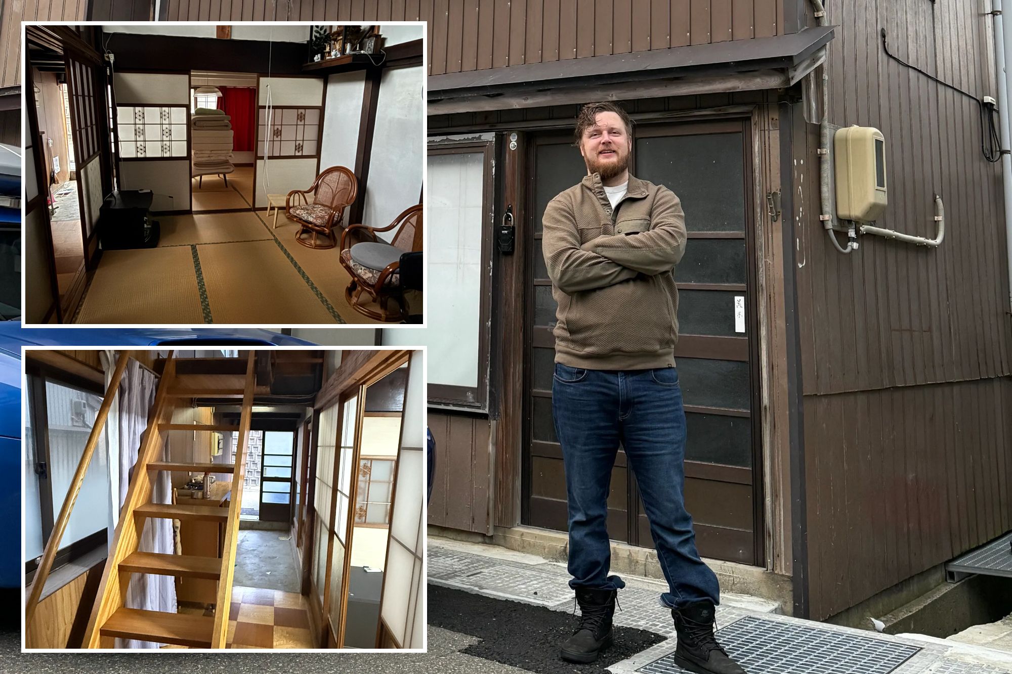 An image collage containing 3 images, Image 1 shows I bought a house in Japan for $69 to transform it into Snoopy's house, Image 2 shows I bought a house in Japan for $69 to transform it into Snoopy's house, Image 3 shows I bought a house in Japan for $69 to transform it into Snoopy's house