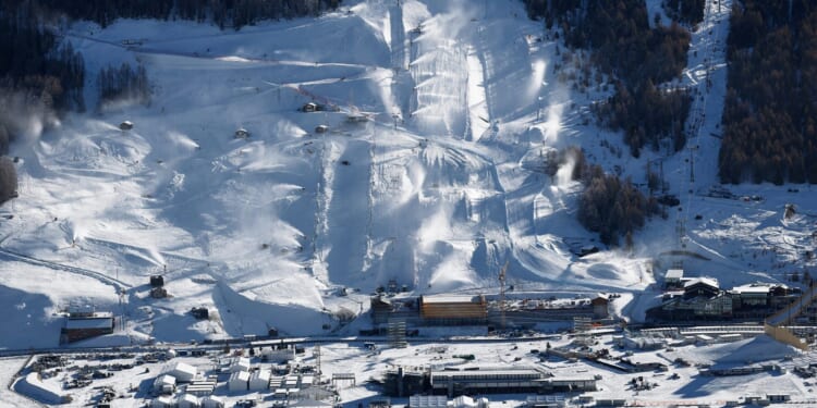 This photo shows the snowboarding and freestyle skiing events which will take place during the upcoming Milan Cortina Winter Olympics in Livigno, Italy, on Saturday, Dec. 27, 2025.