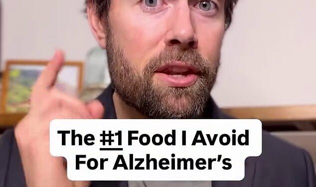 US brain researcher Dr Austin Perlmutter (pictured), has revealed the one everyday item he avoids entirely in a bid to protect himself from Alzheimer'sdisease