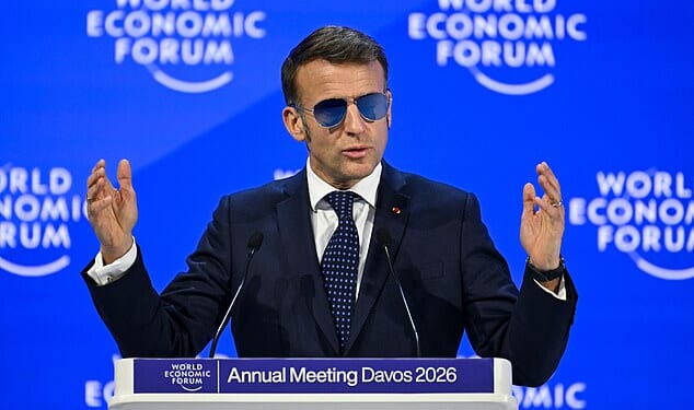 France's President Emmanuel Macron gestures as he delivers a speech during the World Economic Forum (WEF) annual meeting in Davos on January 20, 2026