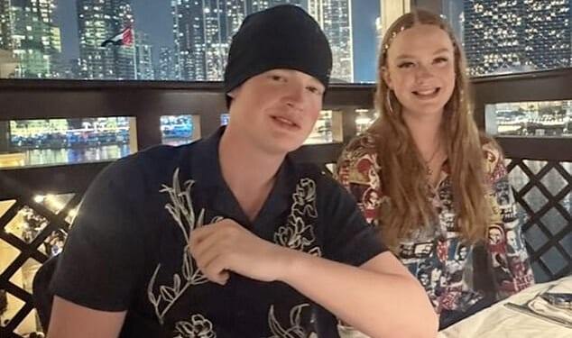 Jake Wood's son Buster, 18, looked the spitting image of his famous father in an Instagram snap on Saturday (Buster pictured with his sister Amber)