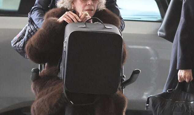 Jane Fondawas seen being pushed along in a wheelchair as she arrived at LAX this week to catch a plane out of Los Angeles