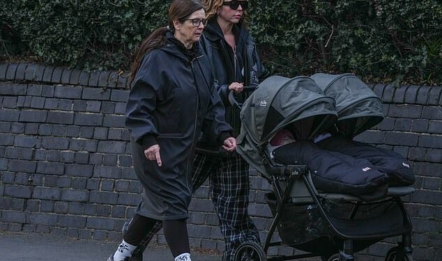 Jesy Nelsonhas stepped out with her twin daughters for the first time since she revealed they'd been diagnosed with a rare neuromuscular disorder