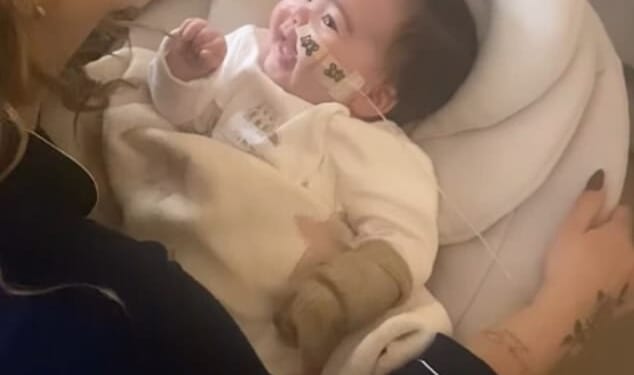 Jesy Nelson has shared a clip of one of her twin daughters with a feeding tube after revealing their muscle weakness diagnosis