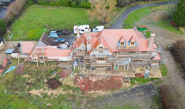 TRANSFORMED: An aerial picture shows the enormous amount of work being put into Katie's former home by its new owner