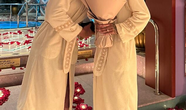 Katie Price's new husband Lee Andrews proposed to his ex with the exact same Dubai hotel room, diamond ring and red roses just four months ago (pictured with ex Alana Percival)