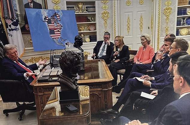 US President Donald Trump has trolled European leaders with an AI image of them looking at a map showing Greenland and Canada as US territory