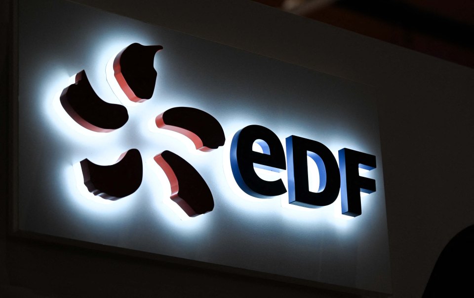 The glowing logo of French electricity giant EDF.
