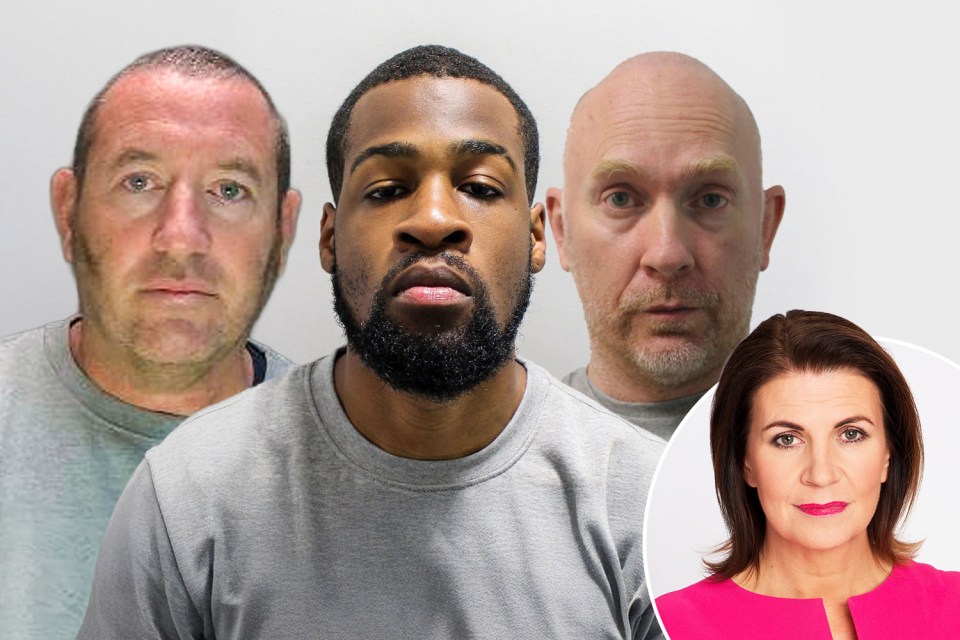 Collage of three men and one woman.