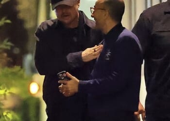 Leonardo DiCaprio got dinner at Italian restaurant E Baldi in Beverly Hills, CA on Saturday night with a male friend (M) and his girlfriend Vittoria Ceretti