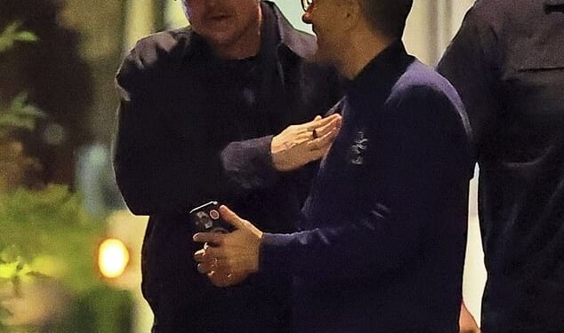 Leonardo DiCaprio got dinner at Italian restaurant E Baldi in Beverly Hills, CA on Saturday night with a male friend (M) and his girlfriend Vittoria Ceretti