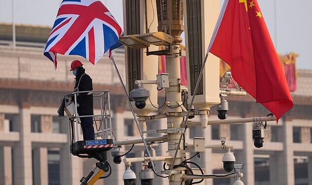 Flags are set up in preparation for Keir Starmer's arrival in Beijing today