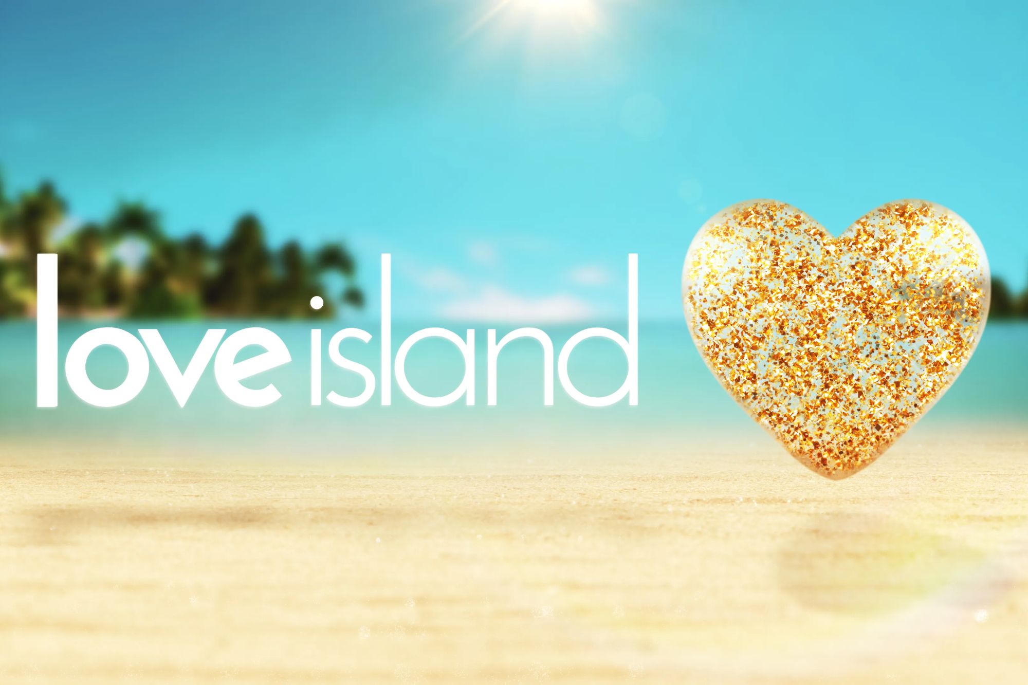 An image collage containing 1 images, Image 1 shows "Love Island" logo with a glittery heart on a beach