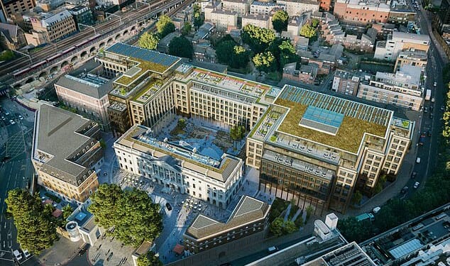 Keir Starmer faced backlash last night after spy chiefs warned of the risks posed by China's new mega-embassy in London (Pictured: Concept plans for the embassy)