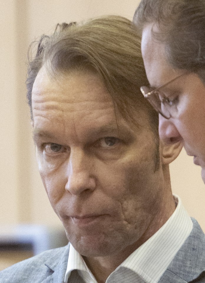 Christian Brueckner looking towards the camera during his trial.