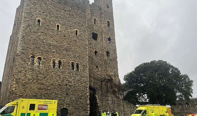Emergency services rushed to Rochester Castle in Kent at around 8.40am after calls that a person was 'falling from height'