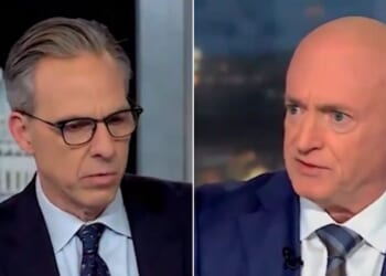 Sen. Mark Kelly, of Arizona, right, one of the Democratic Party lawmakers who appeared in the recent "Seditious Six" video, served up a word salad when CNN's Jake Tapper, left, asked whether U.S. troops should have refused President Donald Trump's orders regarding the capture of Venezuelan dictator Nicolás Maduro.