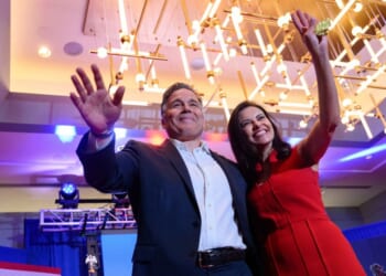 Sen. Dave McCormick and wife Dina Powell thank supporters after declaring victory in a closely contested race with incumbent Sen. Bob Casey on Nov. 6, 2024, in Pittsburgh, Pennsylvania.