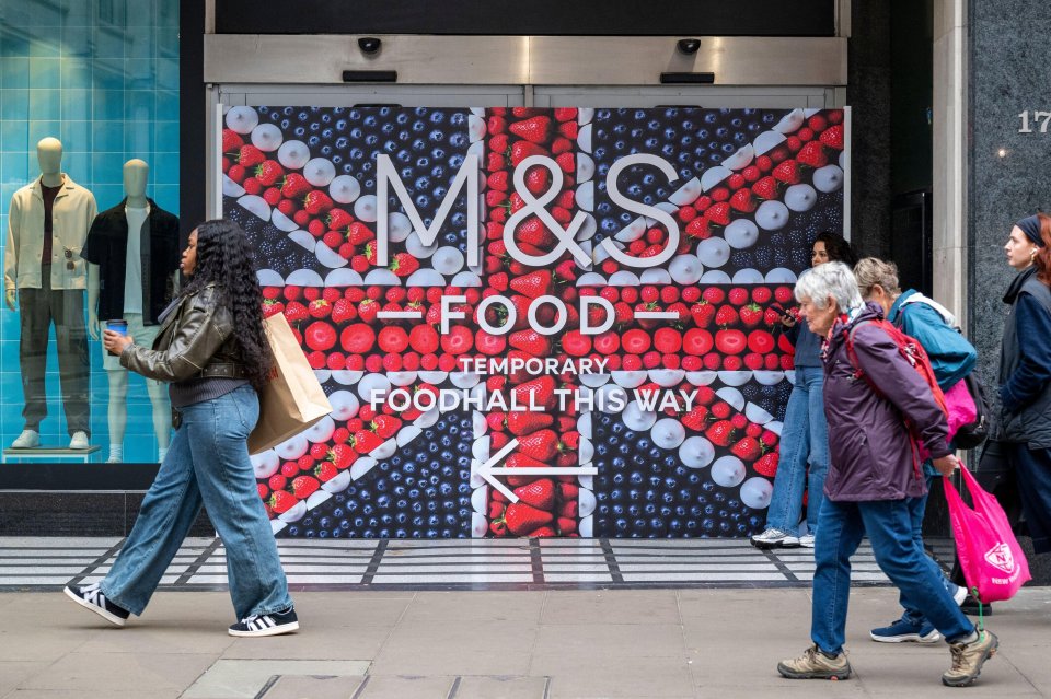 Signage for a temporary M&S foodhall on Oxford Street, London.