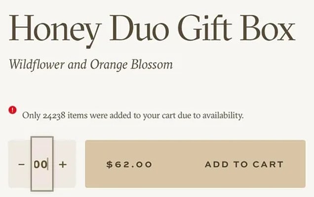 How the website looked before, seemingly giving away stock levels