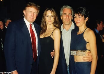 Donald Trump and his then-girlfriend Melania Knauss, Jeffrey Epstein, and Ghislaine Maxwell at the Mar-a-Lago club, Palm Beach, Florida, February 12, 2000