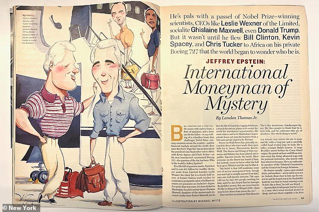 The message from October 23, 2002, begins: 'Dear G! How are you? Nice story about JE in NY mag. You look great on the picture.' That week, New York Magazine ran a now-infamous story headlined: 'Jeffrey Epstein: International Moneyman of Mystery'