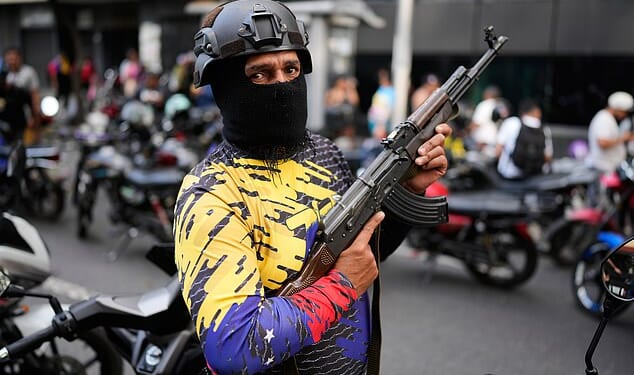 Militia men now roam the deserted streets of the Venezuelan capital in packs, as citizens fear kidnap if they leave their homes