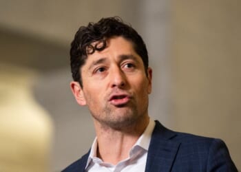 Minneapolis Mayor Jacob Frey speaks during a press conference at City Hall on Jan. 9, 2026, in Minneapolis, Minnesota.